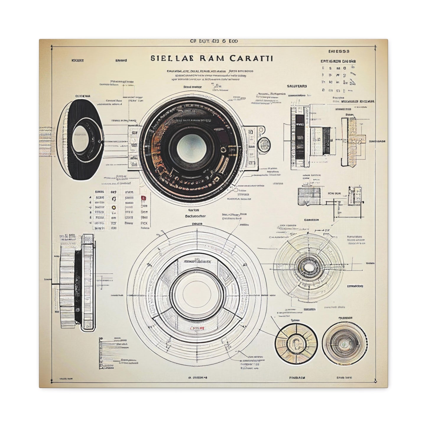 fə-ˈtä-grə-fər | Camera Aperture Technical Schematics | Canvas Gallery Wraps | AI Design Concepts | Version 13