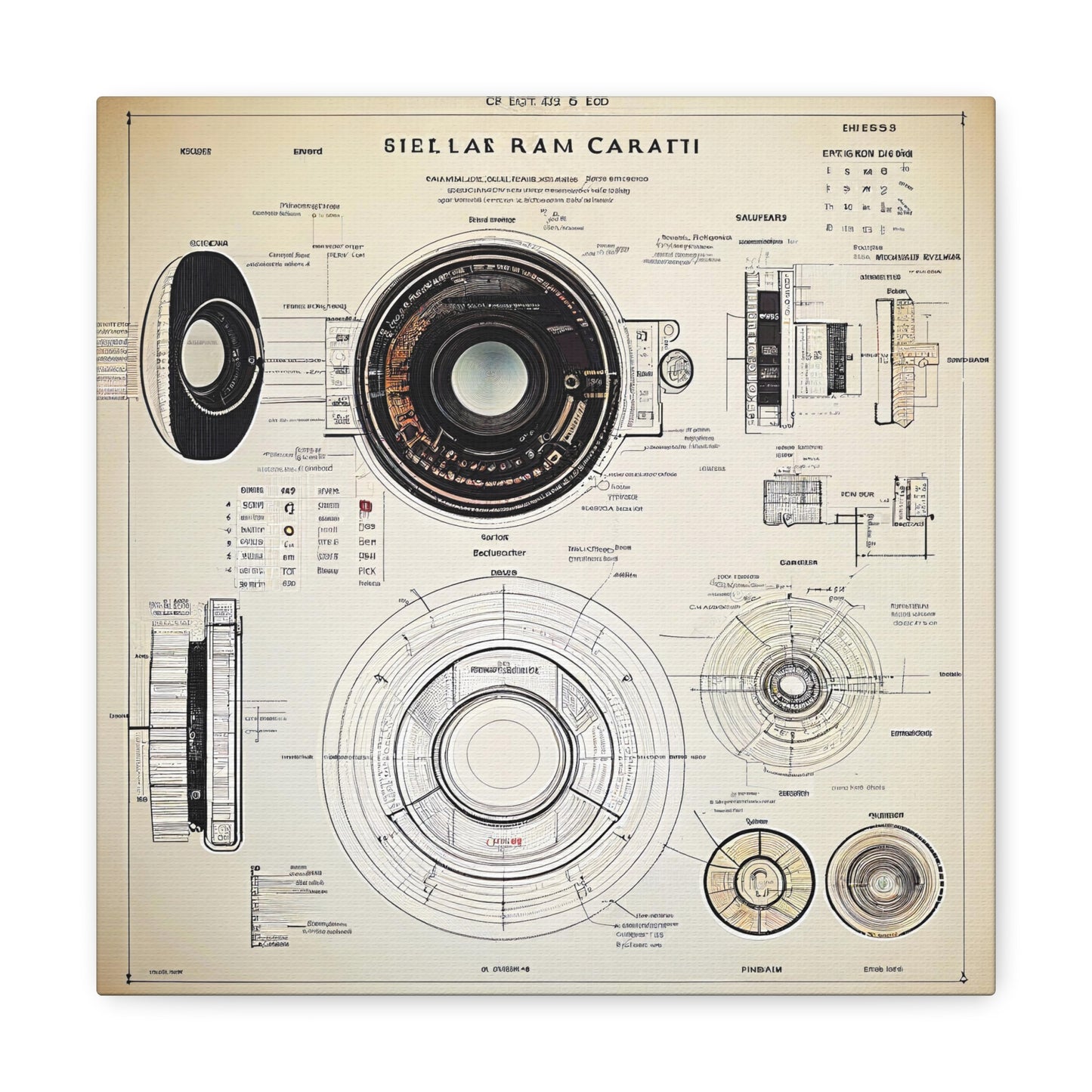 fə-ˈtä-grə-fər | Camera Aperture Technical Schematics | Canvas Gallery Wraps | AI Design Concepts | Version 13