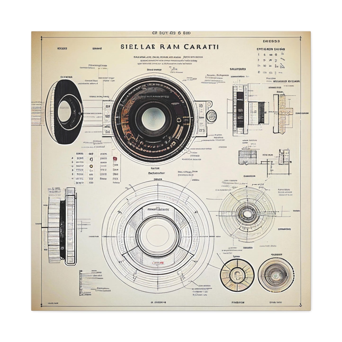 fə-ˈtä-grə-fər | Camera Aperture Technical Schematics | Canvas Gallery Wraps | AI Design Concepts | Version 13