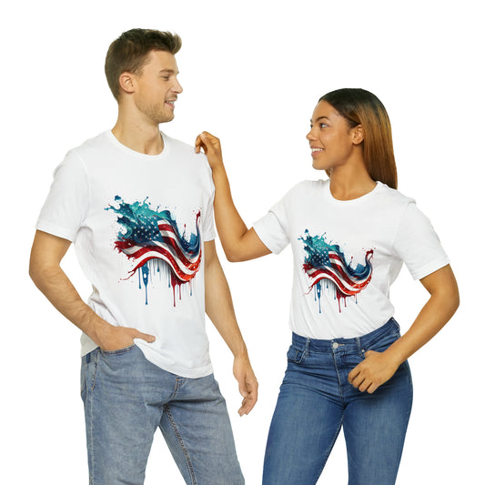 American Flag Water Color Splash  | 4th of July | Graphic Apparel | Unisex Jersey Short Sleeve T-shirt