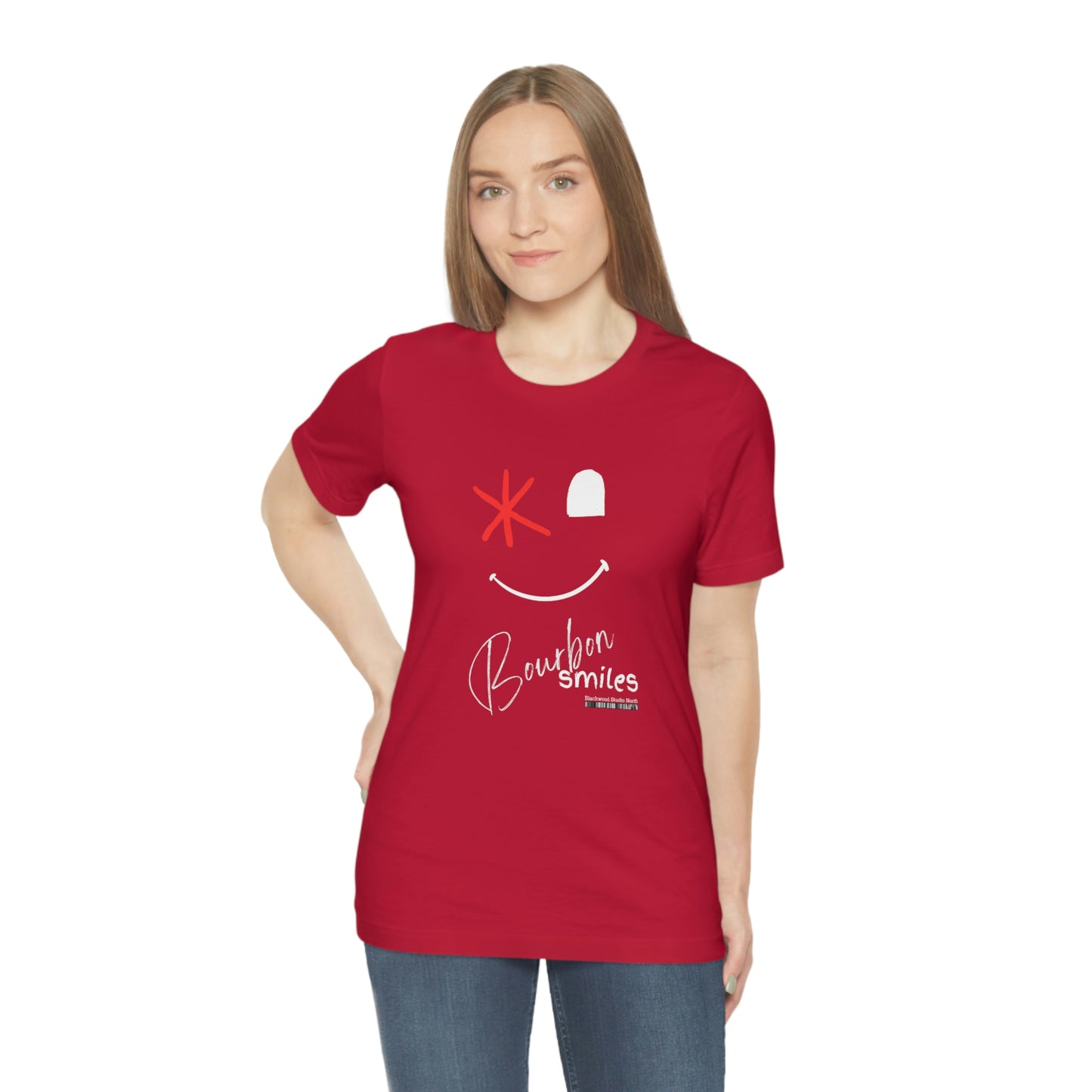 Bourbon Smiles Graphic Apparel | Smiley Face Bruised Eye | Unisex Jersey Short Sleeve T-shirt